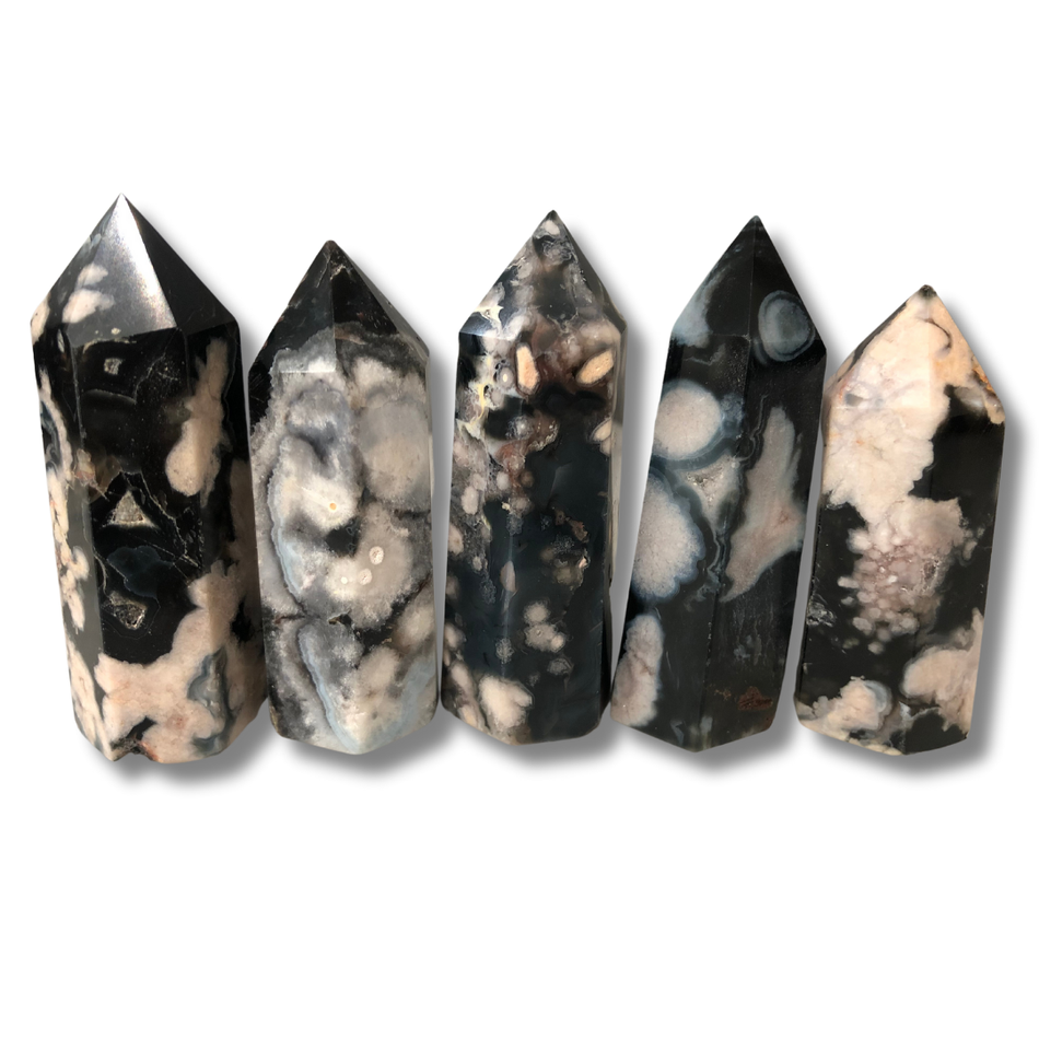 Black Flower Agate Tower - Set of 5