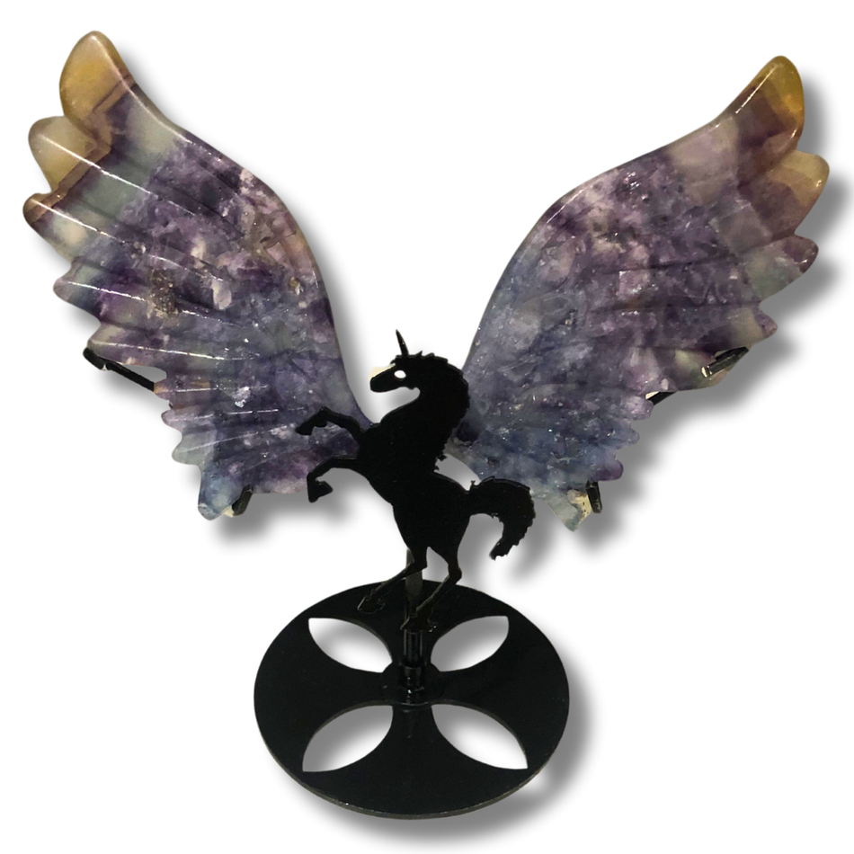 Fluorite Crystal Unicorn Wings with Stand