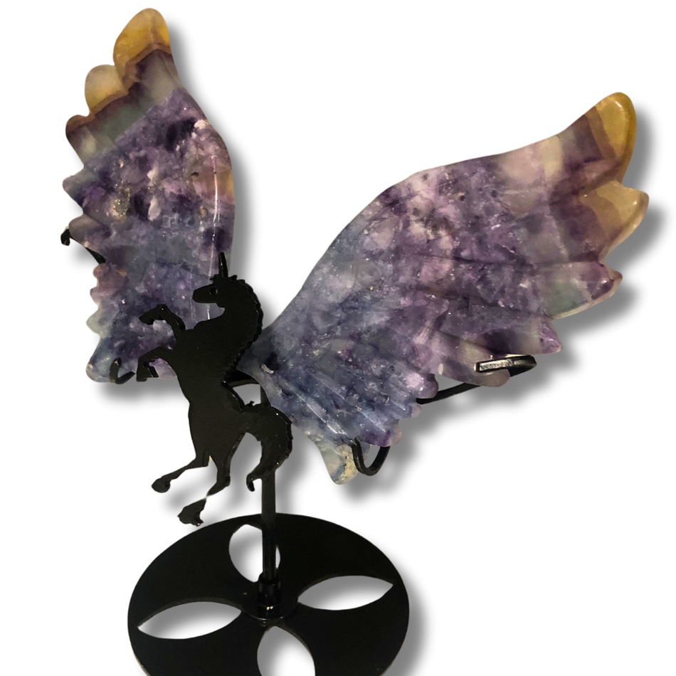 Fluorite Crystal Unicorn Wings with Stand