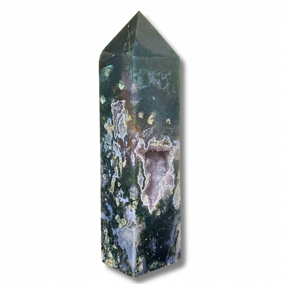 Rare Amethyst Moss Agate Tower