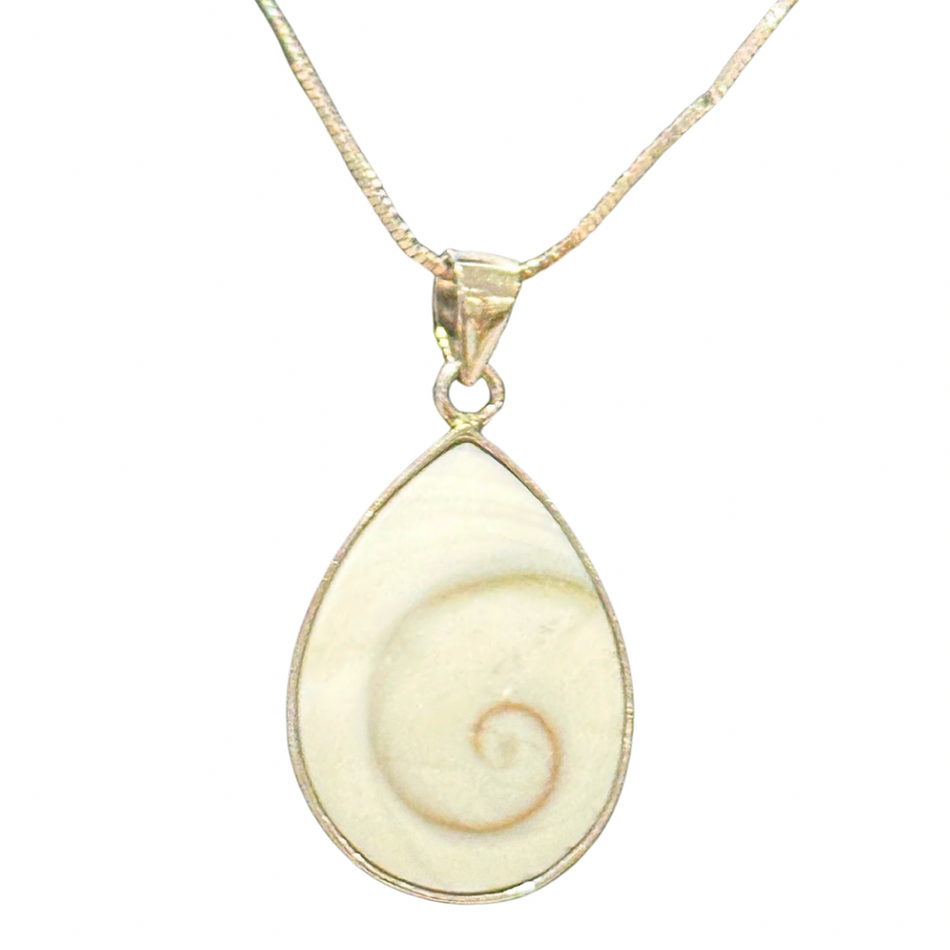 Shell Pendant, Stone Necklace, Sterling Silver Pendant, Shiva Pendant, Shiva Eye Necklace, Eye of Santa Lucia Necklace, Shiva Shell Necklace