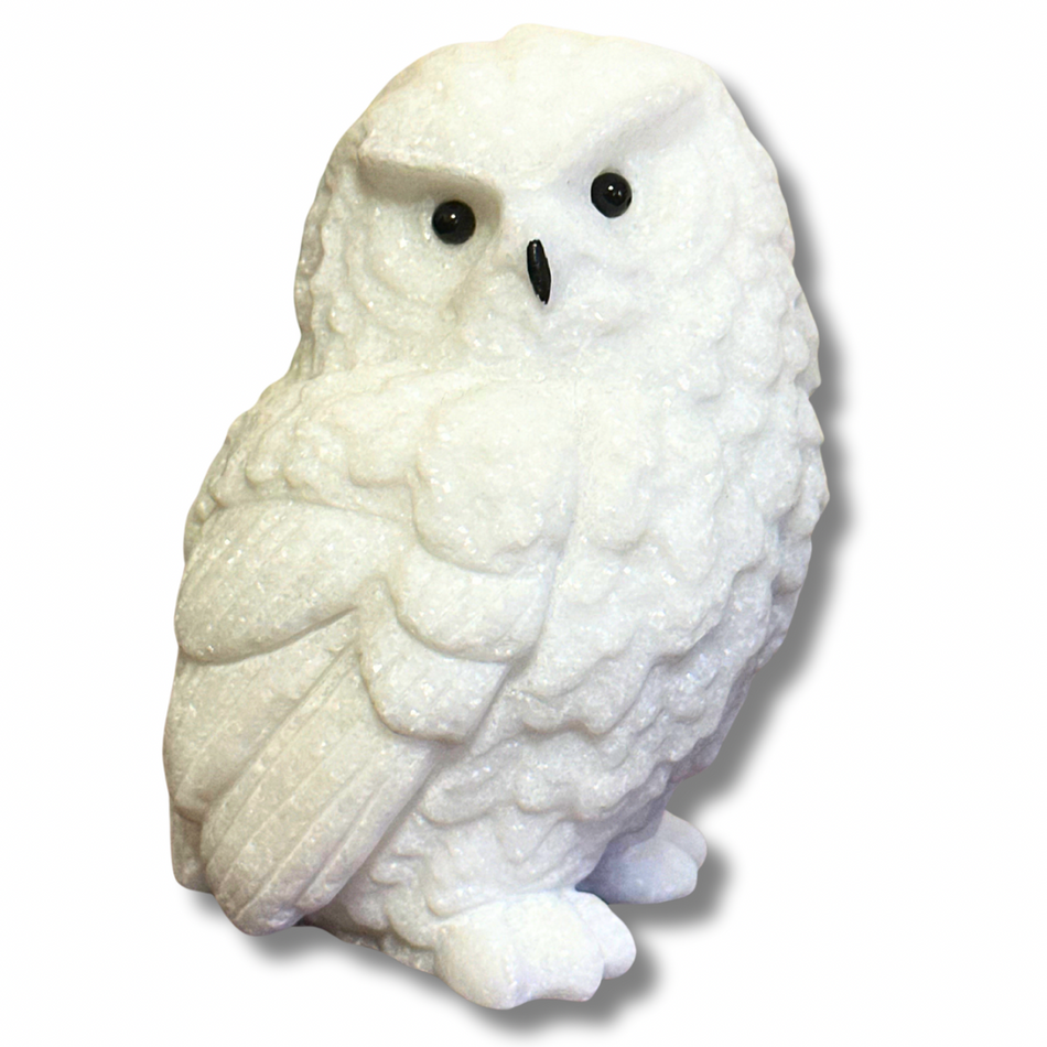 White Jade Owl Crystal Carving