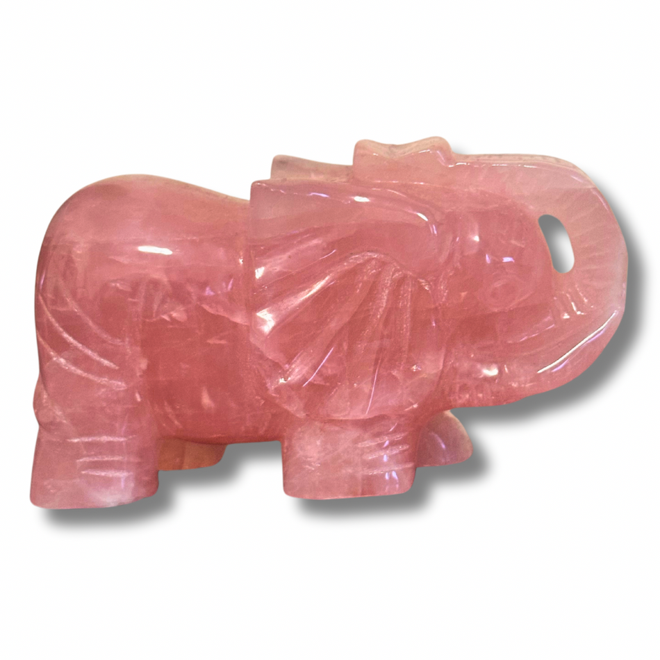 Rose Quartz Crystal Elephant Carving