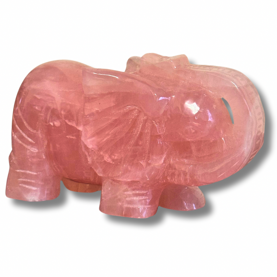 Rose Quartz Crystal Elephant Carving