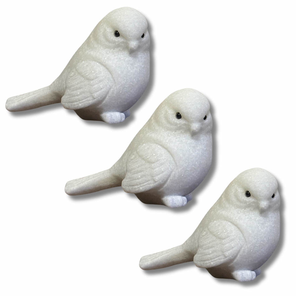 White Jade Crystal Bird Carvings - Set of 3