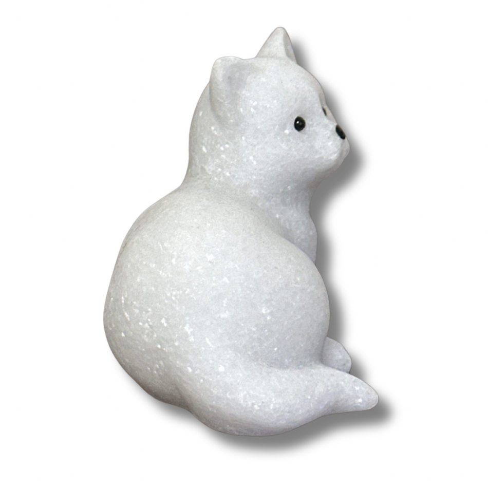 White Jade Crystal Cat Carving