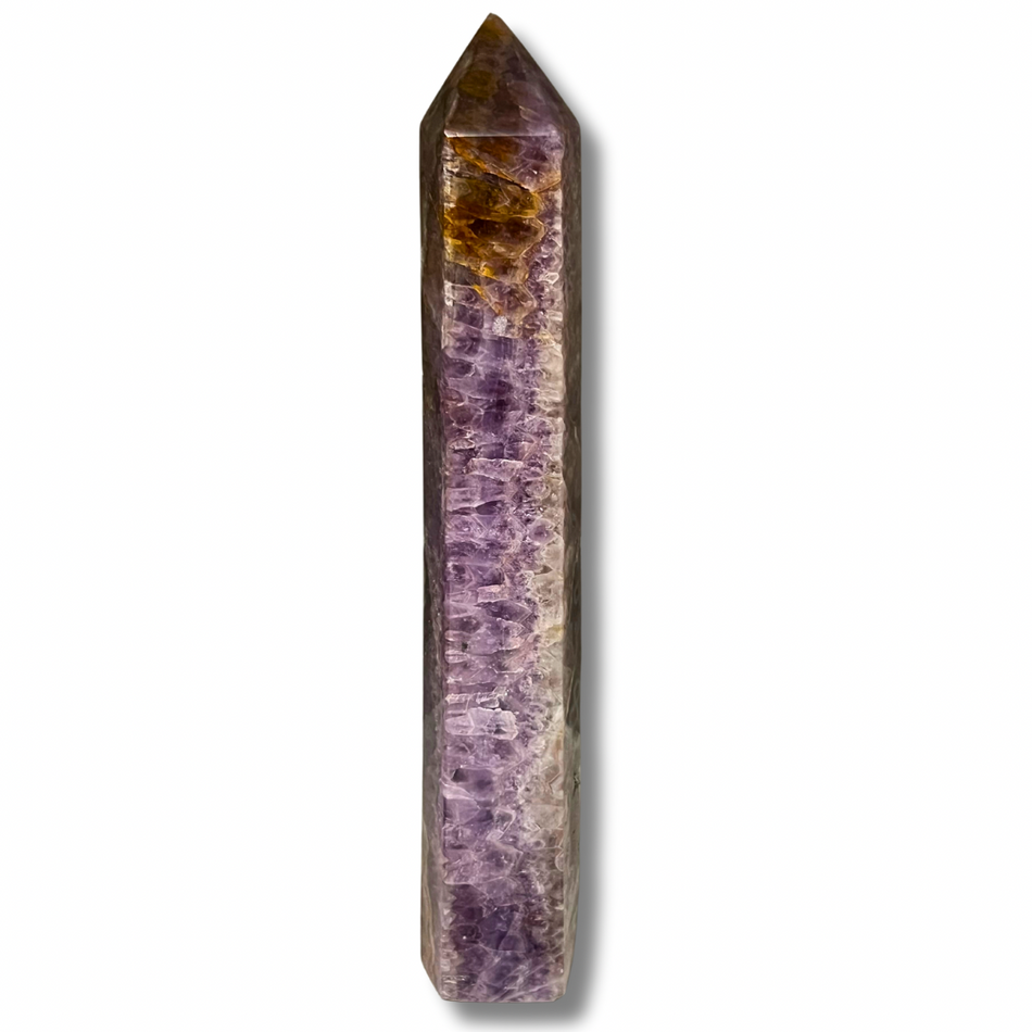 Rare Amethyst with Mexican Lace Agate Crystal Tower with Rainbow and Golden Healer Inclusions