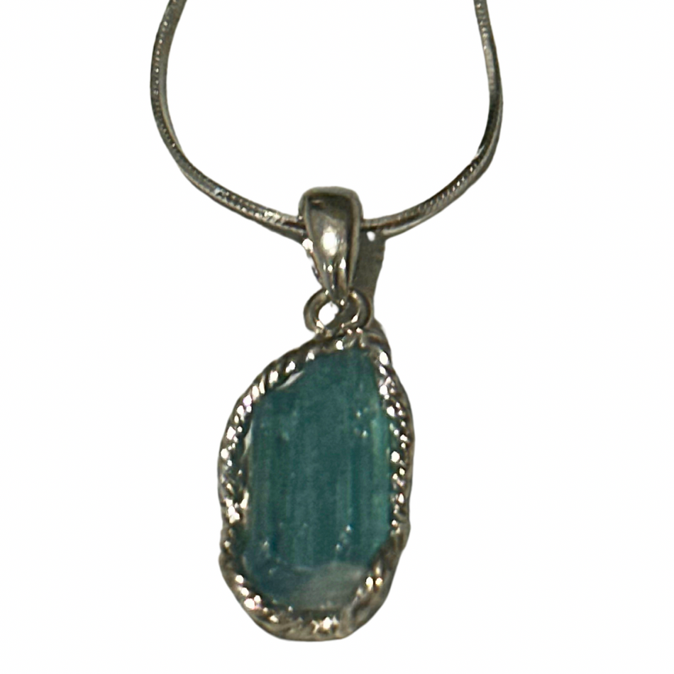 Blue Tourmaline Pendant on a 925 Silver Necklace Chain