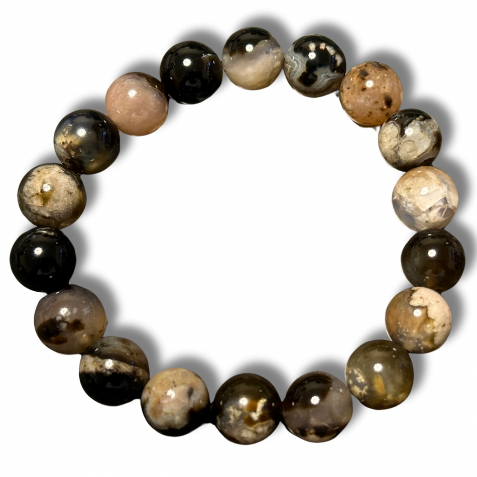 Black Flower Agate Bracelet