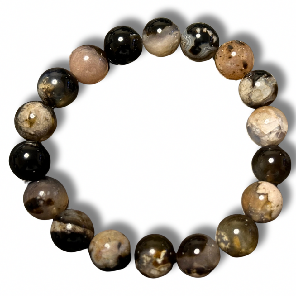 Black Flower Agate Bracelet