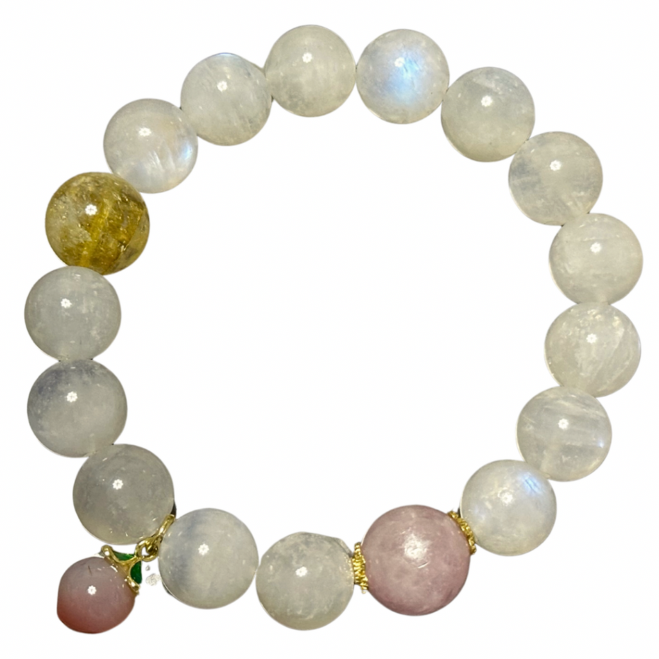 High Quality White Moonstone Crystal Bracelet with Strong Blue Flash (Kunzite and Citrine Beads Too!)