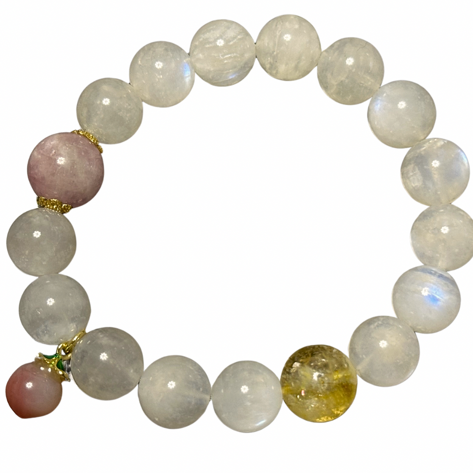 High Quality White Moonstone Crystal Bracelet with Strong Blue Flash (Kunzite and Citrine Beads Too!)