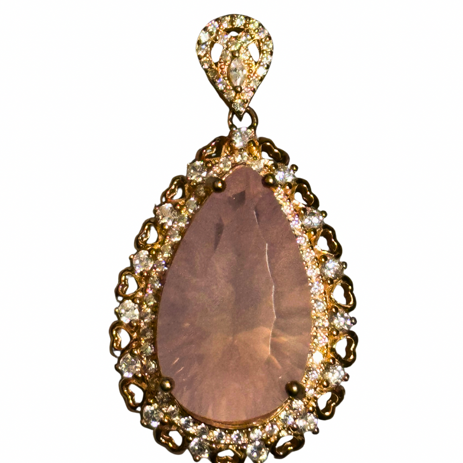 Ice Rose Quartz Crystal 925 Pendant