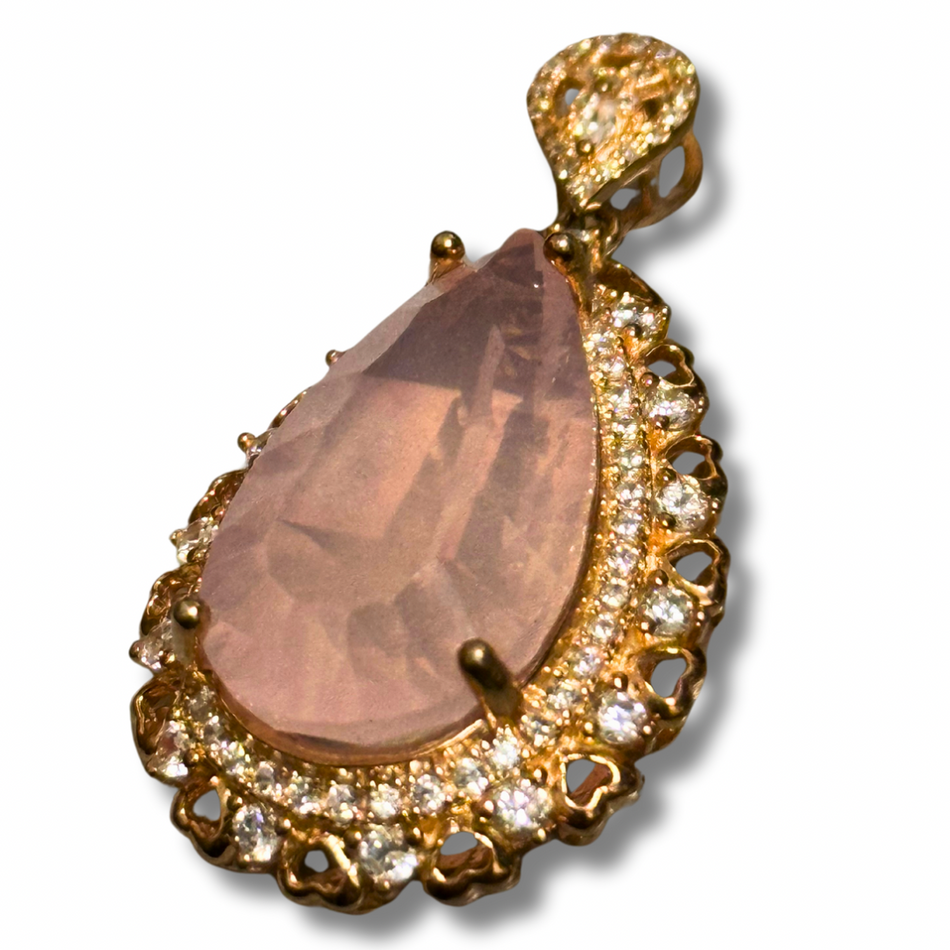 Ice Rose Quartz Crystal 925 Pendant