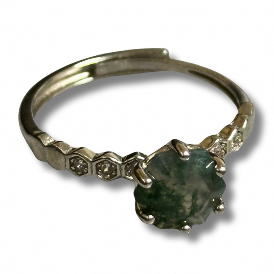 Natural Moss Agate 925 Silver Adjustable Ring