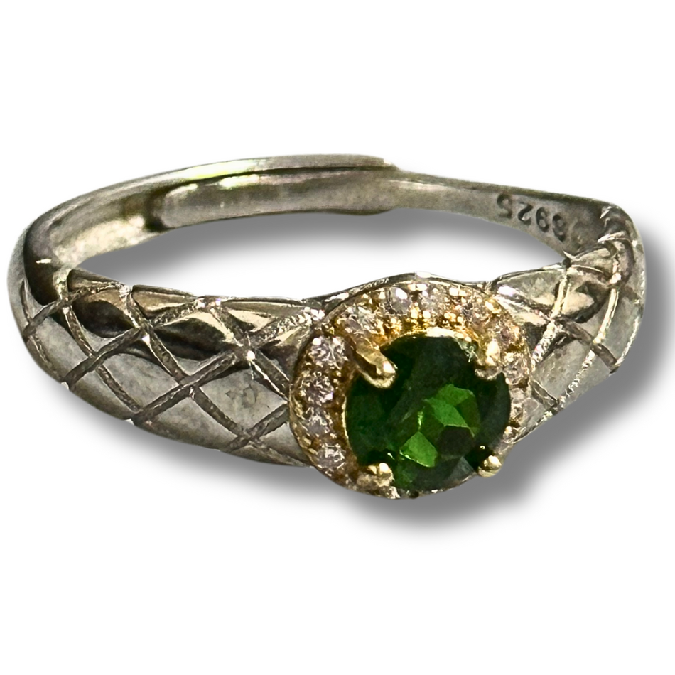 Emerald Crystal 925 Silver Adjustable Ring