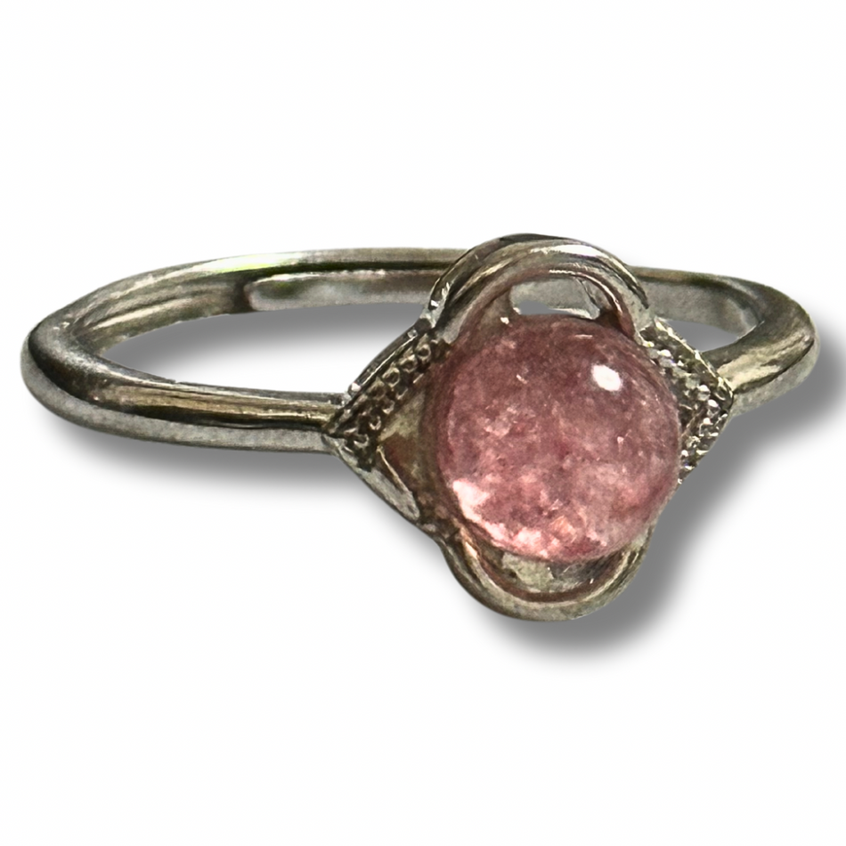 Strawberry Quartz Crystal Adjustable Ring