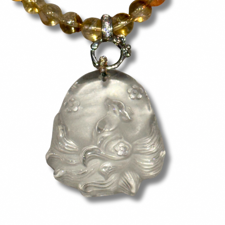 Citrine and Clear Quartz Nine Tale Fox Necklace