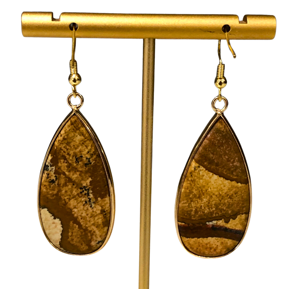 Natural Picture Jasper Stone Earrings